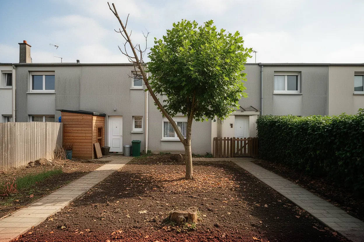 Arbre encombrant dans un jardin étroit de Trignac
