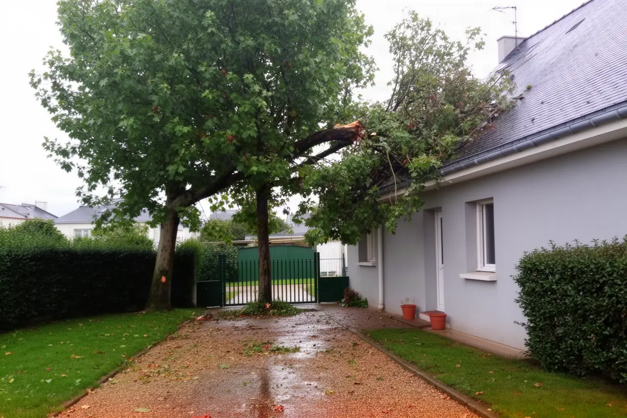 Branche cassée suspendue avant élagage à Saint-Nazaire