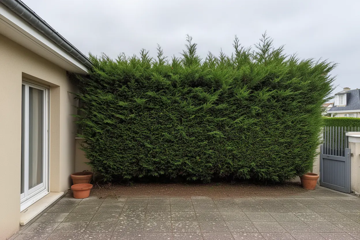 Cyprès trop larges avant intervention à La Baule-Escoublac