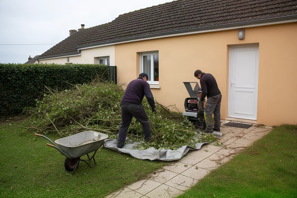 Broyage de branches après un élagage réalisé à Trignac